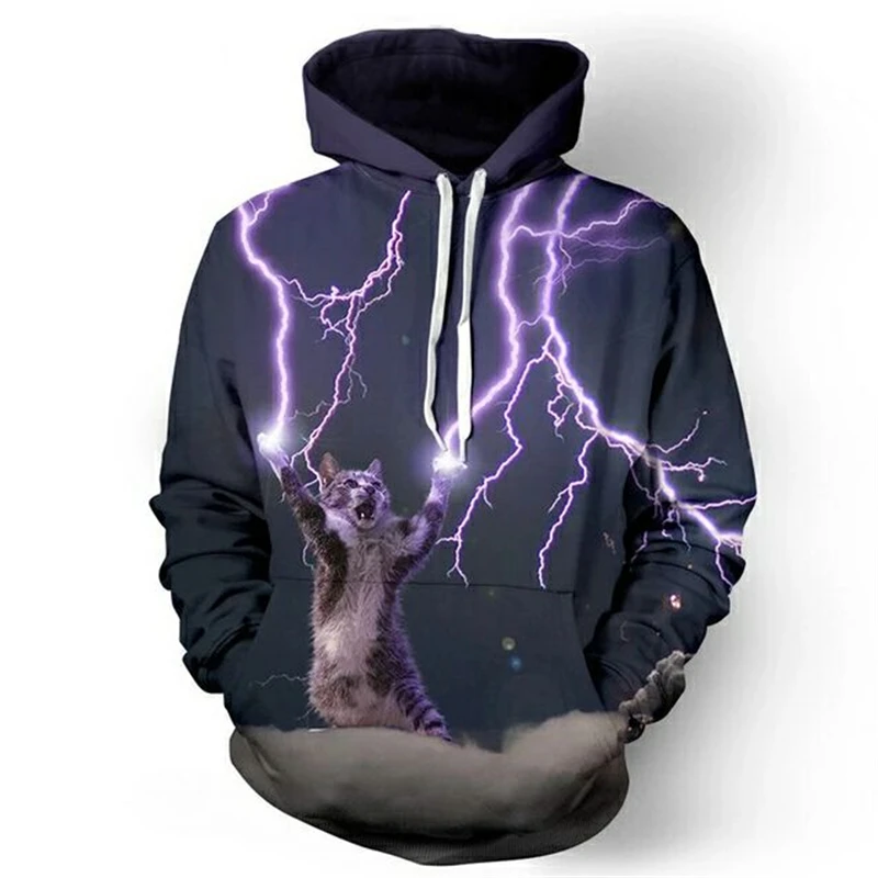 

2021 New 3D Lightning Cat Hoodies Sweatshirt Women/men/kids Cool College Fashion Hoodies Thunder Sweatshirt Loose Hooded