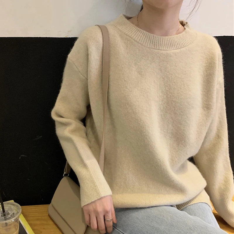 BGTEEVER яркие цвета Осень-зима Женский вязаный свитер с круглым вырезом Свободный