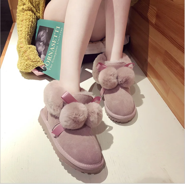 Fashion Snow boots female short fur boots  new winter plus velvet thick warm snow cotton shoes