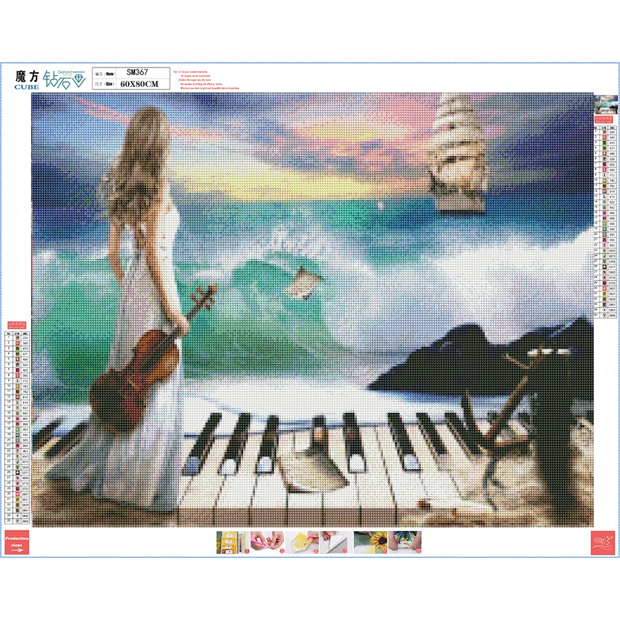 Полноразмерная 5D картина сделай сам вышивка крестиком скрипка девушка и