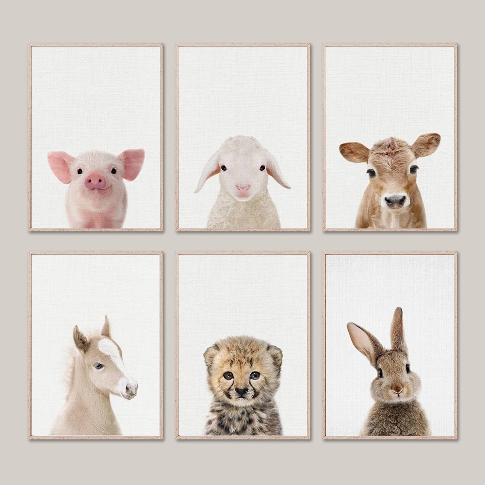 Жираф кролик слон холст Детская фотография на стену картина с рисунком леса