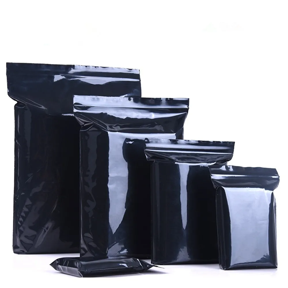 

100Pcs Black Plastic Zip Lock Bag Self Seal Reclosable Dustproof Sundries Crafts Zipper Storage Package Bag