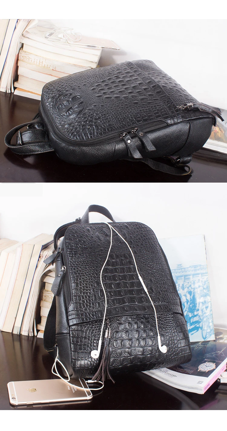 Genuine Leather Alligator Women Backpacks New Luxury Brand Female Real Natural Leather Ladies Girl Student Casual Backpack