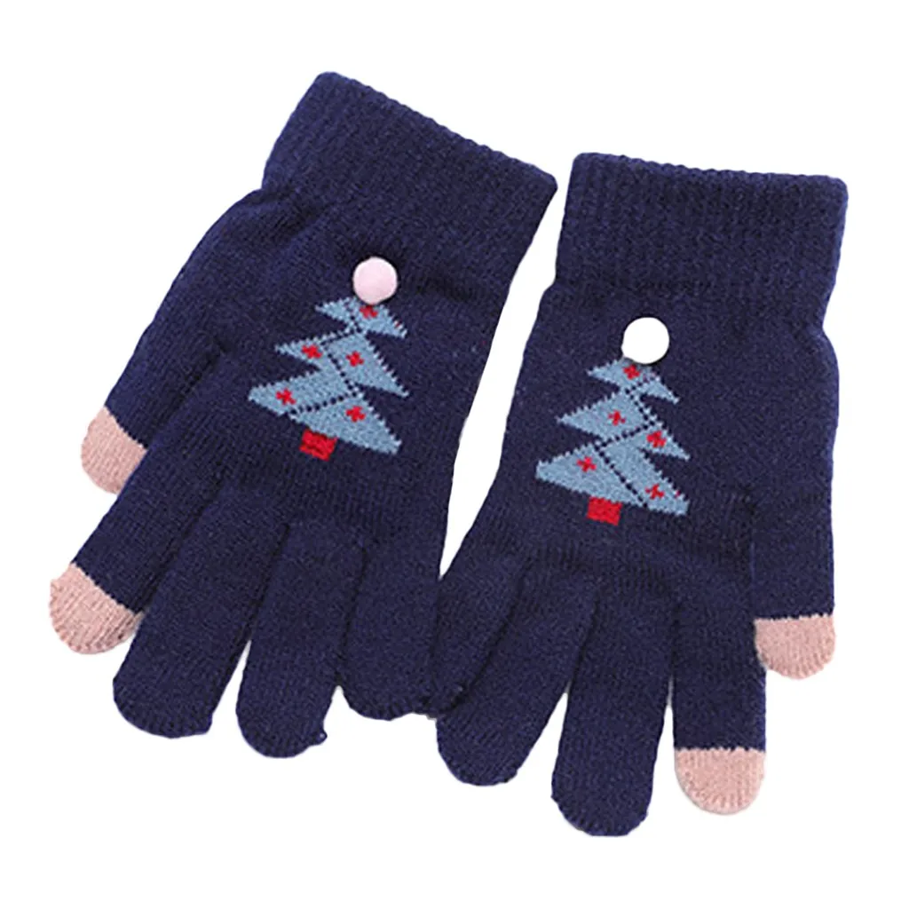 Детские перчатки 3 пары детские варежки вязаные с рисунком дерева на полный палец