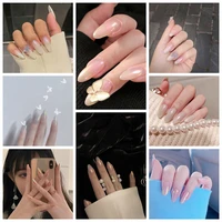 solid color mirror effect nail small butterfly coffin nail metallic long white curved fake nail tips adult ballerina nails
