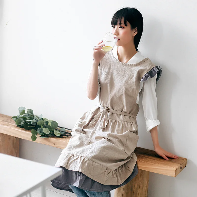 

Simple Florist Apron Cotton Linen Gardening Coffee Shops Kitchen Aprons for Cooking Baking Restaurant Apron