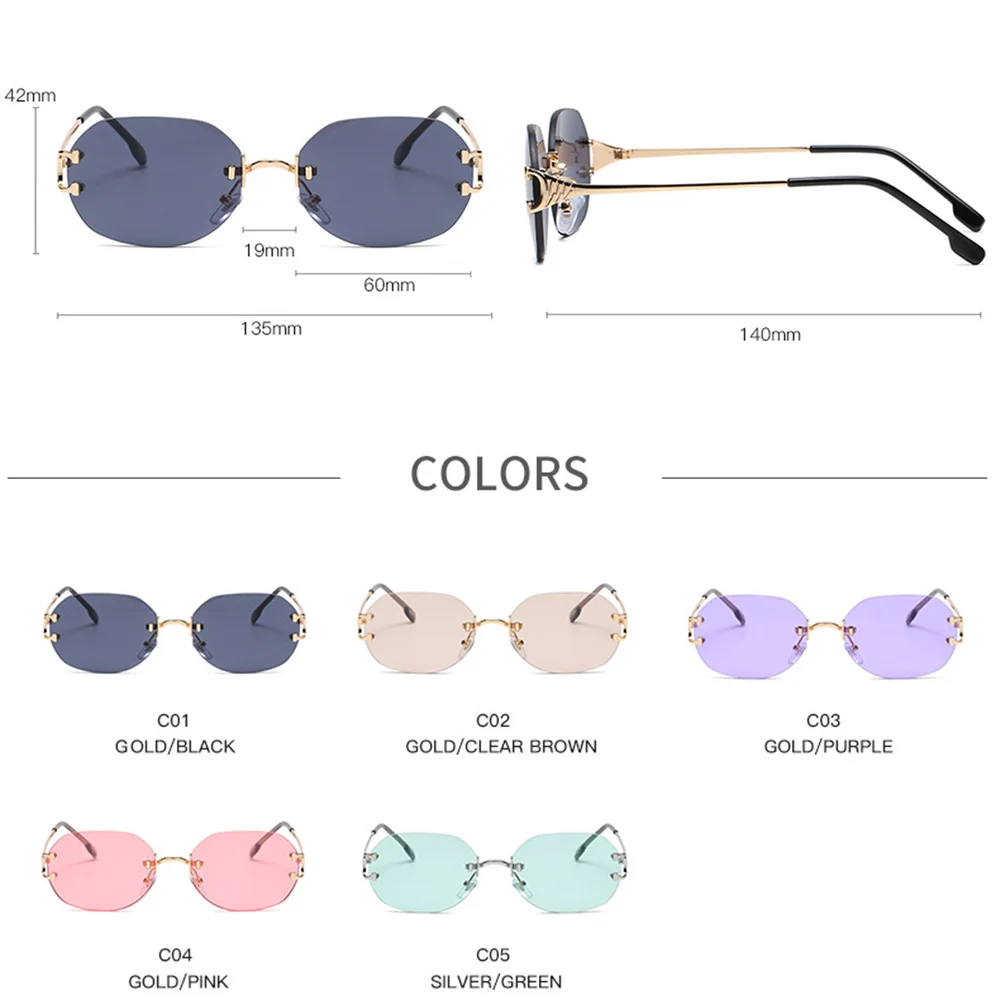 

Luxury Brand Rimless Sunglasses Men Fashion Women Pink Steampunk Sun Glasses Ladies Purple Eyewear Shades UV400 Oculos de sol