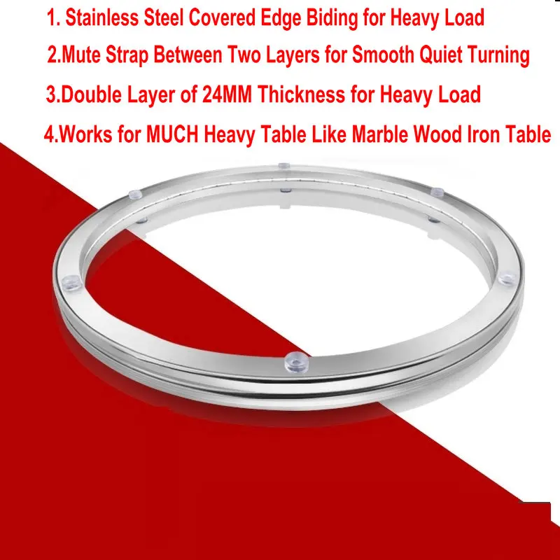Фото SUPER STRONG из нержавеющей стали, вращающийся проигрыватель Lazy Susan, двухслойный поворотный стол для тяжелых нагрузок, толщина 24 мм, бесшумный ремешок, поворотная пластина №2