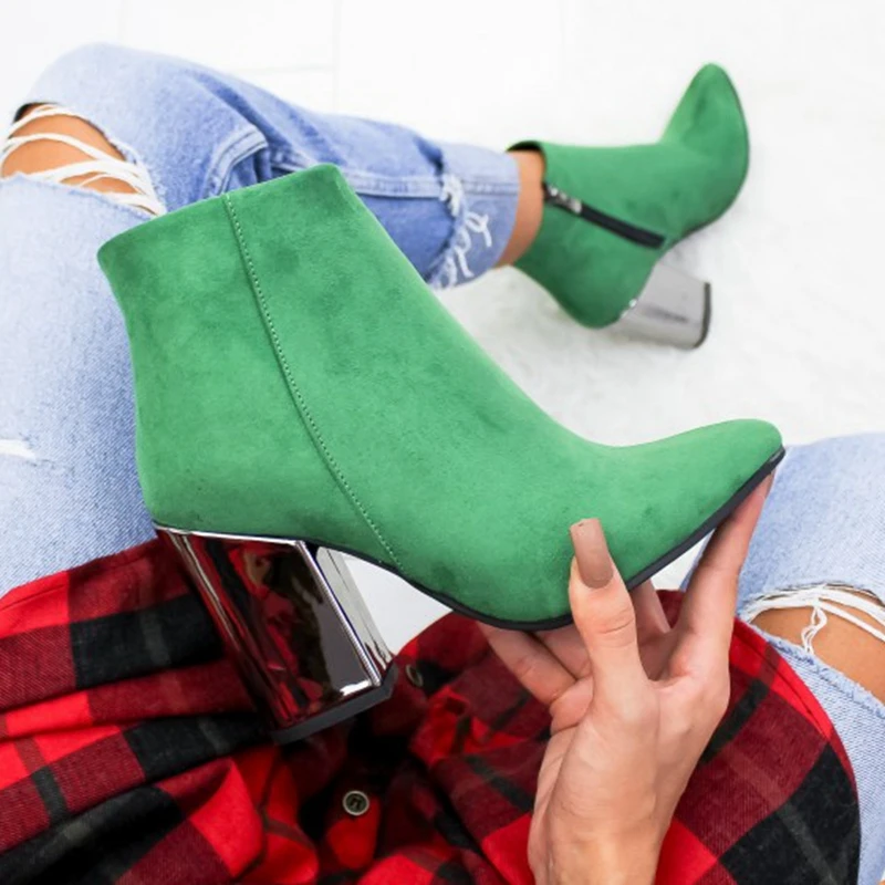 SHUJIN/Женская обувь ботинки из флока с носком однотонные женские сезон осень весна