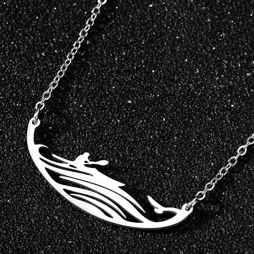 

Stainless Steel Boat Necklaces Designs Men Kayaking Pendant Necklace Statement Long Chain Jewelrys