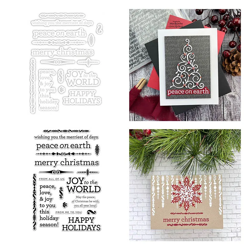 

Merry Christmas Warm Greeting Sentence Clear Stamp and Cutting Dies Stencils for Diy Scrapbooking Decorative Embossing Handcraft
