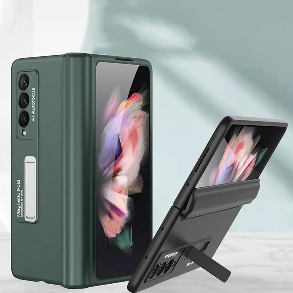 for samsung galaxy z fold 3 fold3 5g case hinge magnetic adsorption kickstand ultra thin hard plastic phone cover case free global shipping