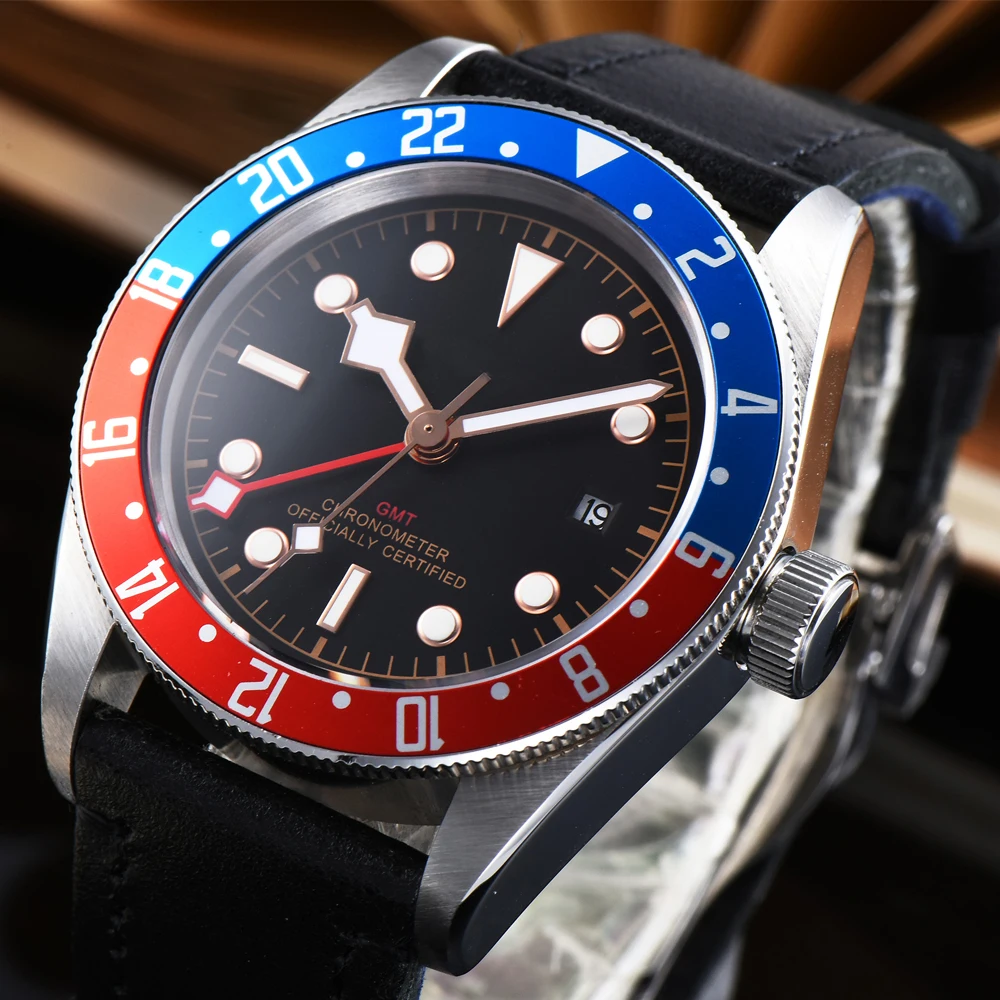 

Corgeut 41MM Mens sports blue-red bezel GMT Automatic mechanical watch SS Luminous waterproof man Casual clock