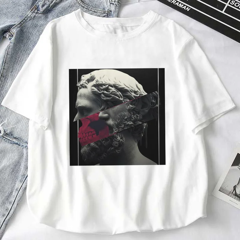 

Harajuku Woman T-shirt Clothes Mythology Story Medusa's Head Will Life Men Into A Stone Tops Female Shirt Funny Shirts for Women