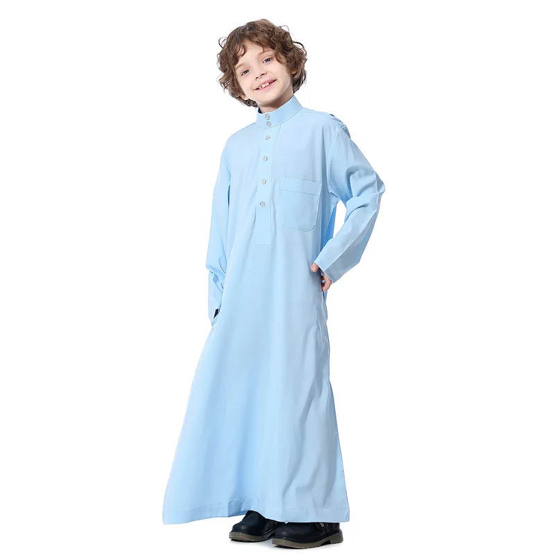 Muslim Robe Teenager Kids Saudi Arabia Pakistan Boy Thobe Middle East Full Sleeve Jubba Islamic Clothing Men Party Thobe Kaftan