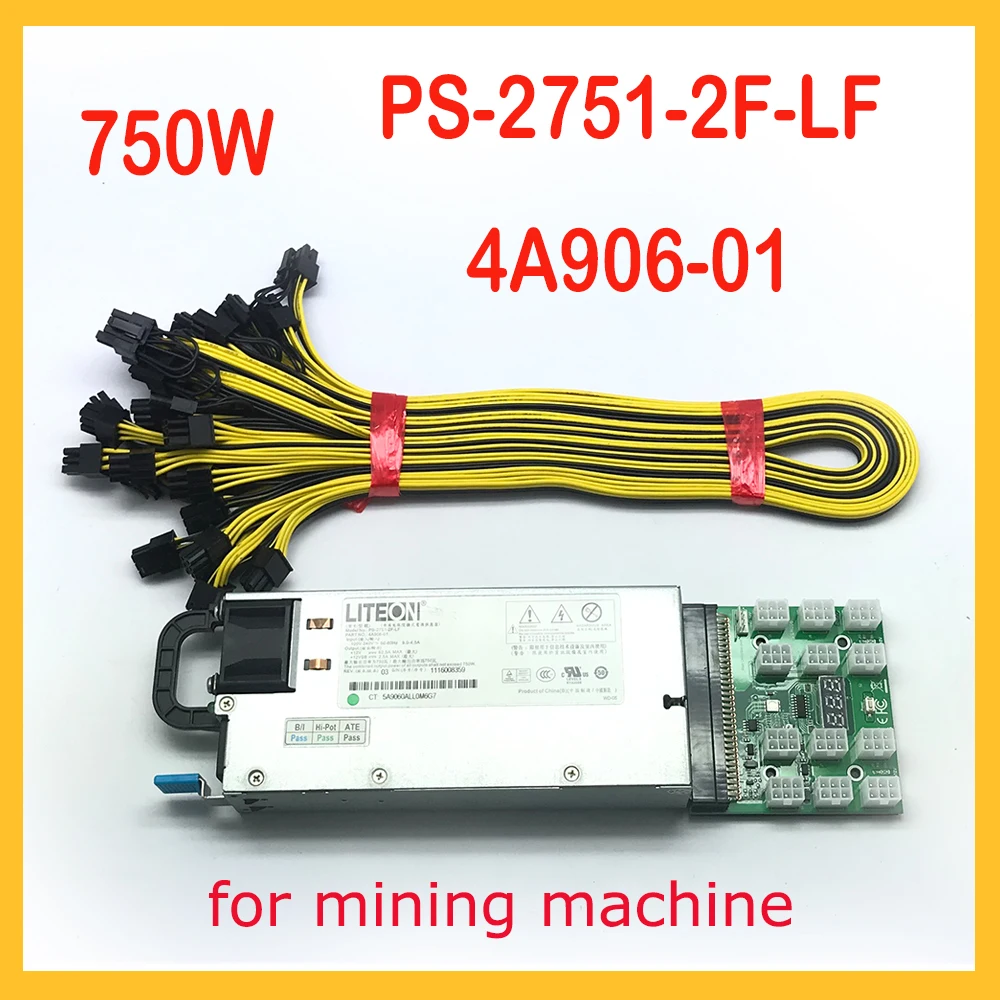 PS-2751-2F-LF 750W 4A906-01 Power Supply 6pin to 8pin (6+2) Power Adapter Card to 12 8PIN Interfaces for Mining Machine Lenovo