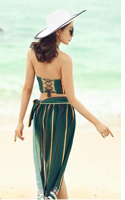 Летний комплект из 3 предметов купальник для женщин сексуальный принт пляжная