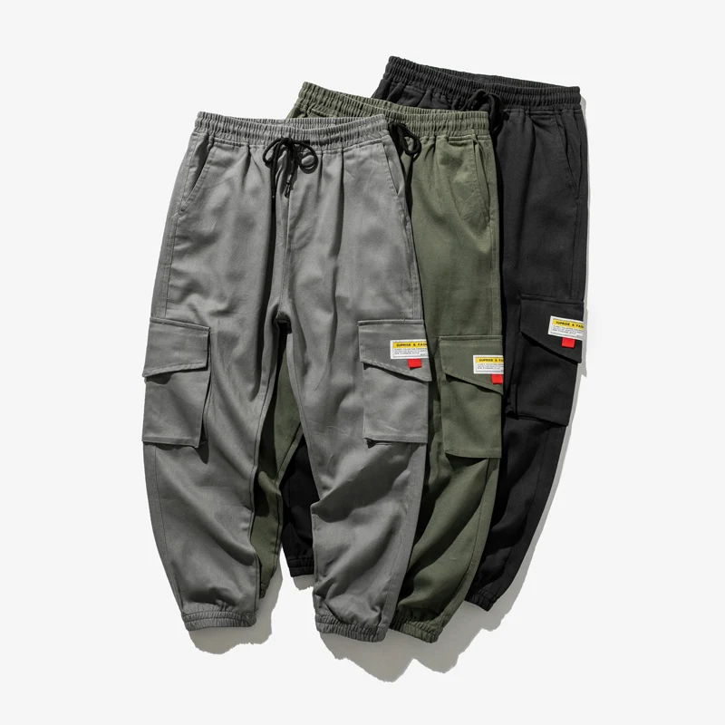 Брюки карго мужские черные уличная одежда джоггеры повседневный спортивный