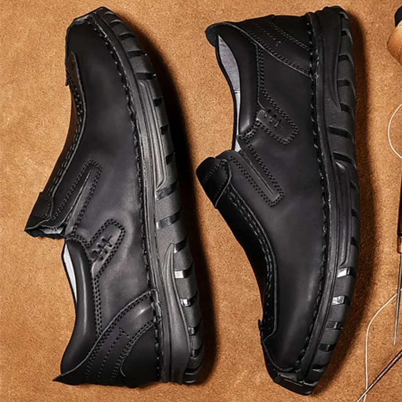Мужские кожаные туфли на шнуровке черные повседневные из натуральной кожи обувь