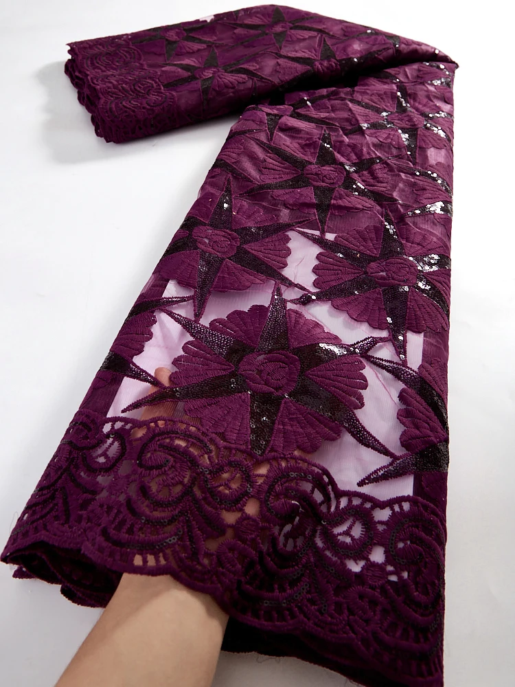 

Afriacn Lace Fabric French Lace Nigeria Tulle Lace Embroidery Sequins Milk Silk Lace For Wedding Party Dresses 2.5 YardsTY072