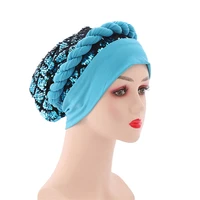 2021 braids sequins turban cap for women african autogele headtie female head wraps turbante mujer muslim headscarf bonnet