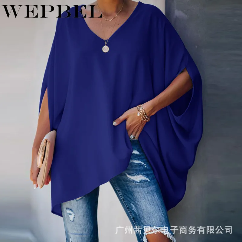 

WEPBEL Women Autumn Loose T-shirt Top Casual Long Sleeve V Neck Long Shirt