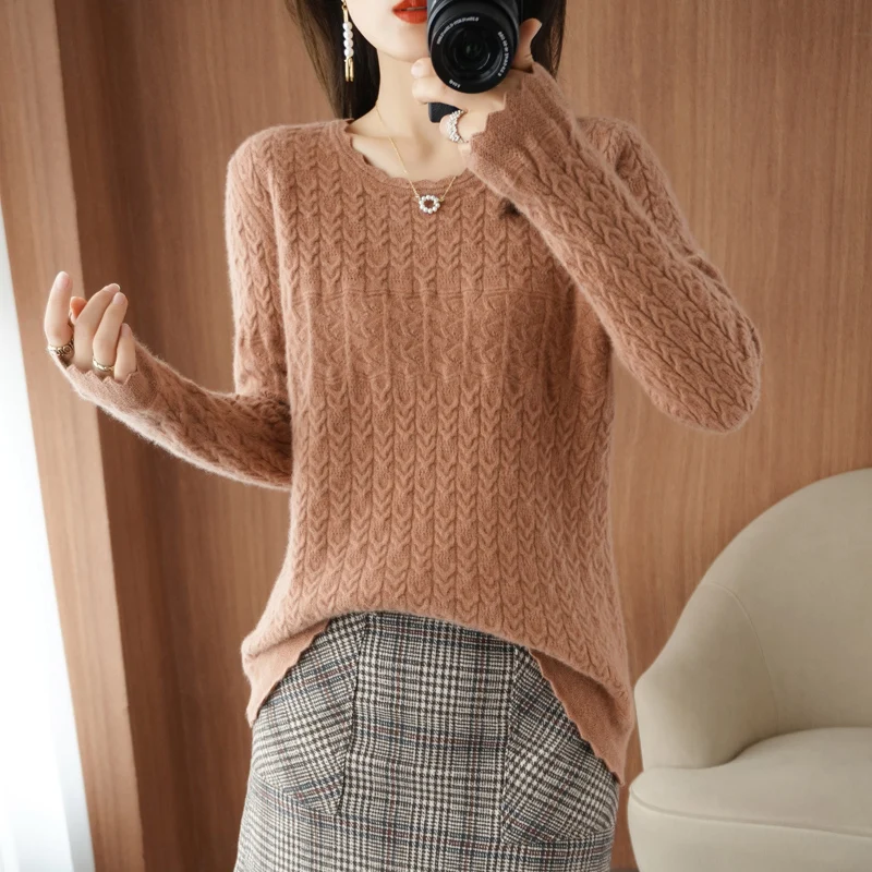 Женский кашемировый свитер с круглым вырезом однотонный вязаный пуловер