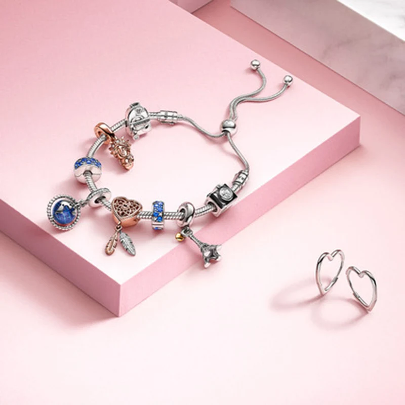 Натуральная 2021 новые цвета розового золота ажурное сердце двумя перьями в стиле