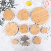 bamboo mason jar storage canning lids drinking cup covers reusable seal ring pine wooden lid caps for glass jars ceramic mugs