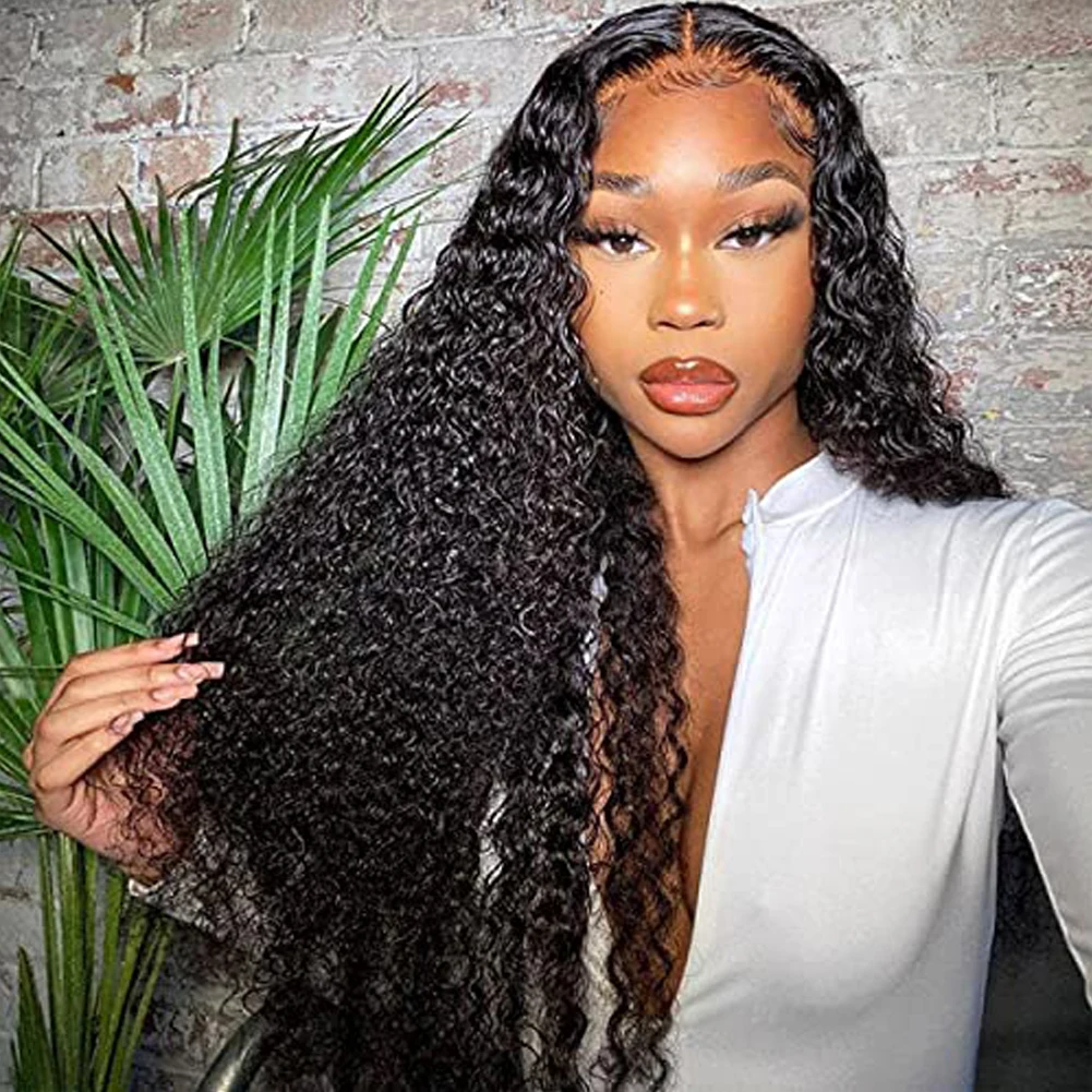 

RONGDUOYI Long Wigs Kinky Curly Lace Front Wig Middle Part Glueless Lace Wigs Black Wig For Women Heat Resistant Fiber Cosplay