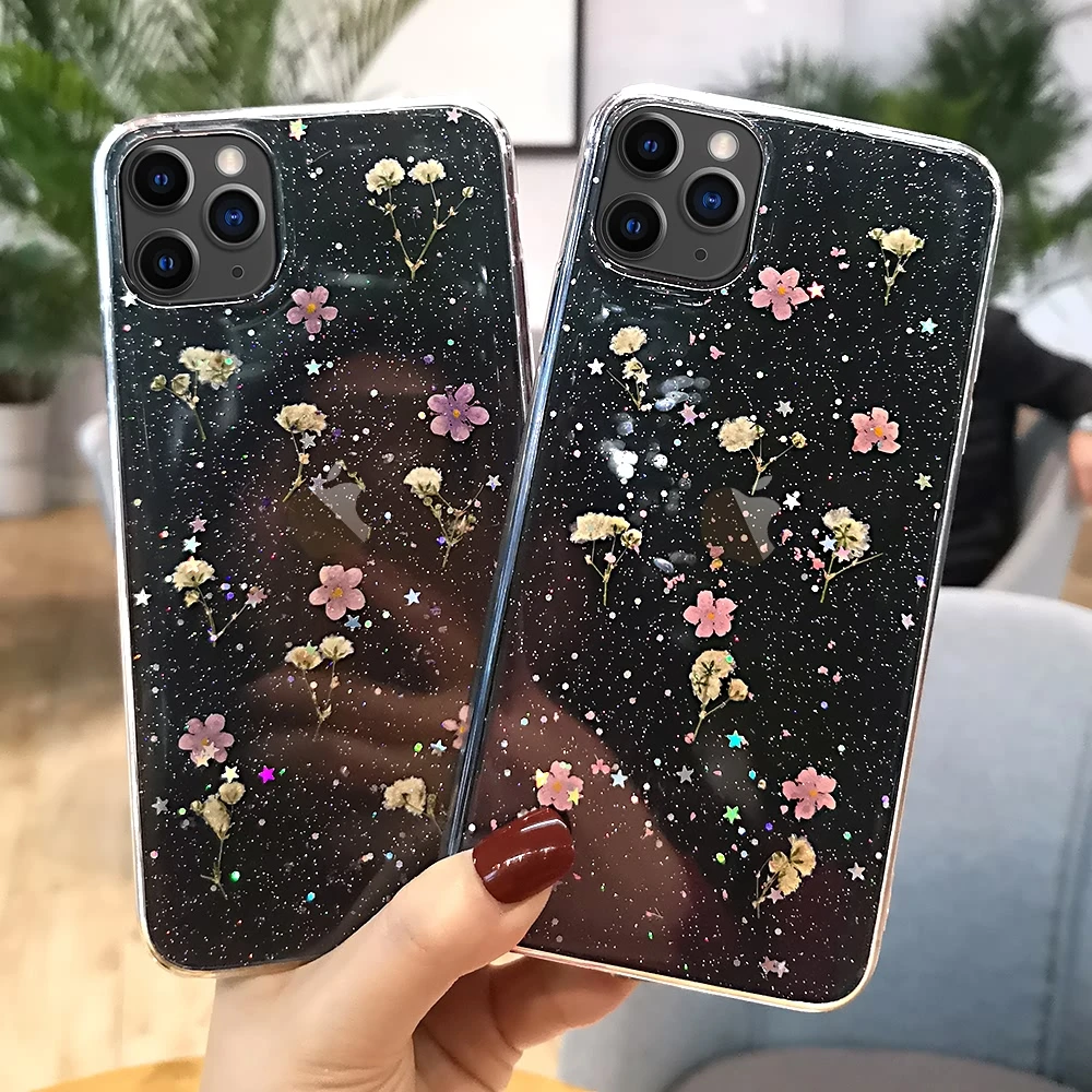 Ударопрочный Тонкий чехол с цветами для IPhone SE 2020 11 Pro Max X XR XS MAX 6 6S 7 8 Plus прозрачный