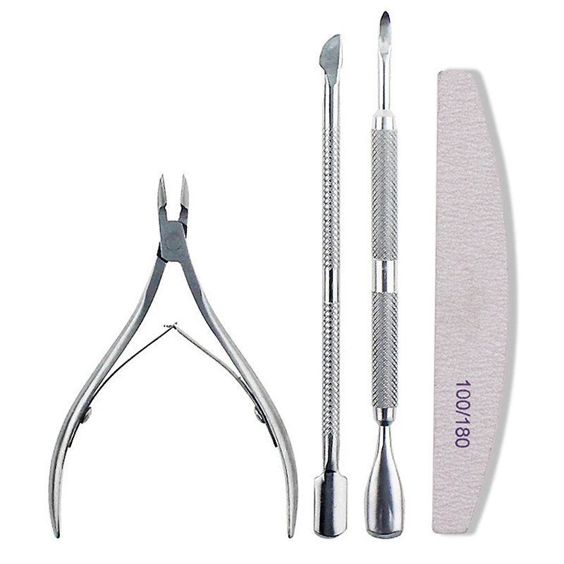 4-2Pcs Cuticle Pusher for Manicure Nail File Nipper Tools Spoon Pusher Remover Cutter Clipper Trimmer Scissors Manicure Tools