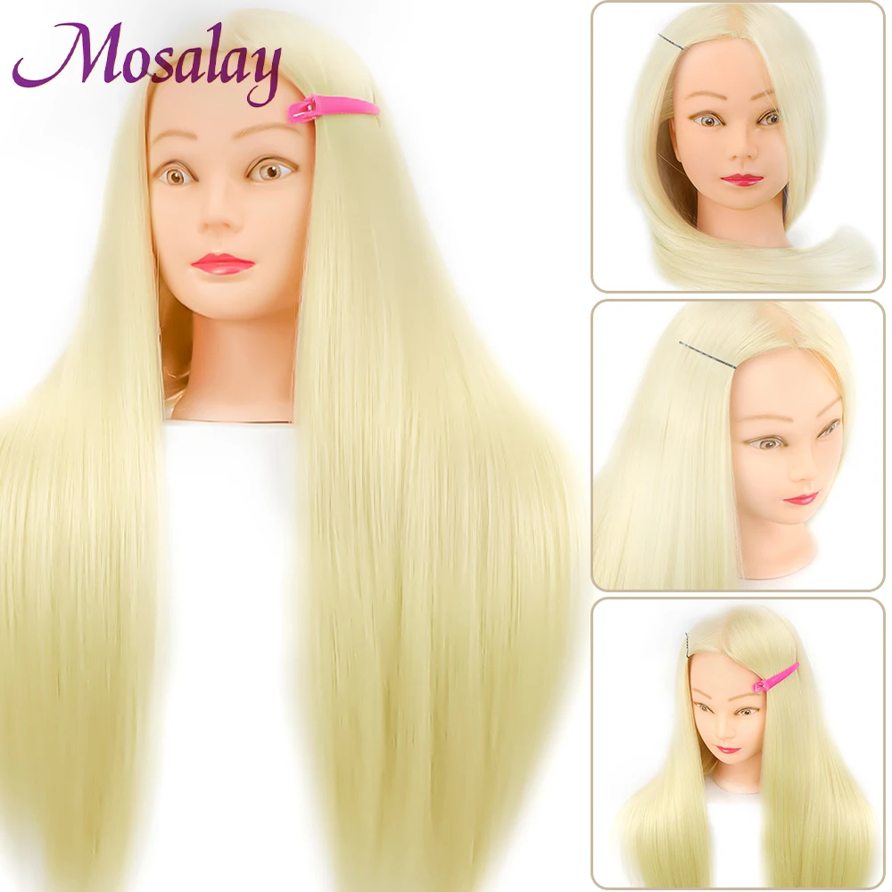 

70cm Blond Synthetic Hair Heads for Hairdressers Wig Stand Manniquin Mannequin Children Tress Dolls Cosmetology Kit Hairstyles