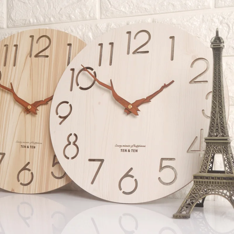 wooden 3d wall clock modern design nordic childrens room decoration kitchen clock art hollow wall watch home decor 12 inch free global shipping
