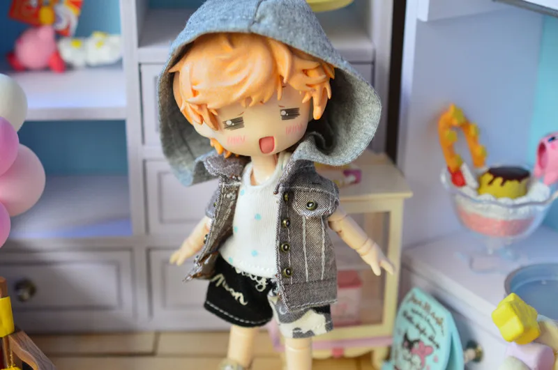 

OB11 doll clothes top suitable for molly ob11 cu-poche mini salon baby clothes gray denim vest doll accessories