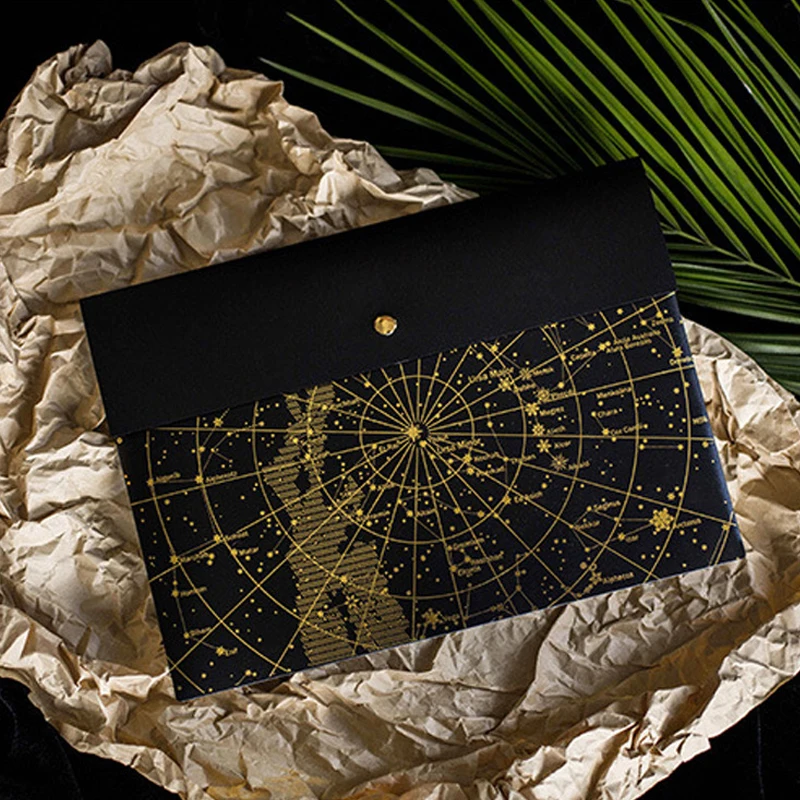 

Document Bag Office Storage Bag Laser Matte File Bag Starry Colorful Black File Bag Information Bag Multifunctional Storage Bag