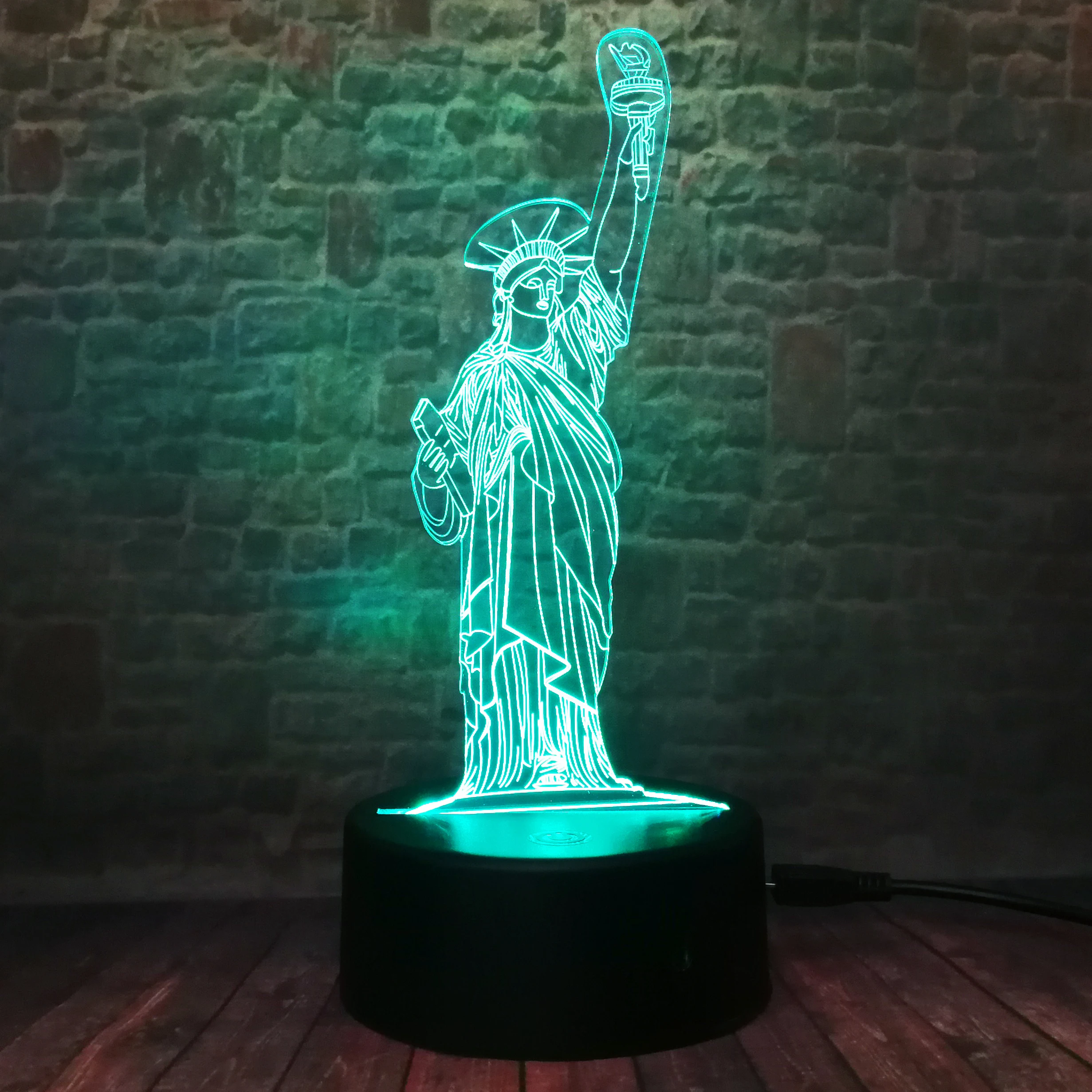 3D Американский символ Статуя Свободы богиня победи иллюзия 7 цветов ночник