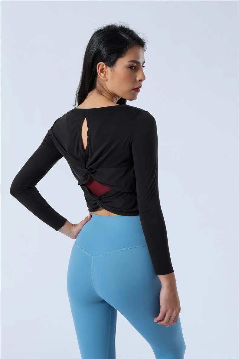 Sexy Back soft Fitness Athletic Yoga Long Sleeve Shirts Women Naked-feel Fabric Gym Workout Sport Long Sleeved Tops