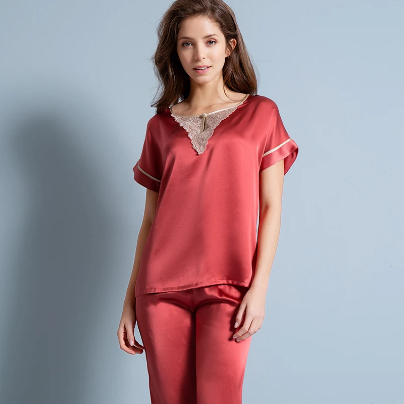 Женская ночная одежда из 100% натурального шелка Летняя короткая шелковая пижама