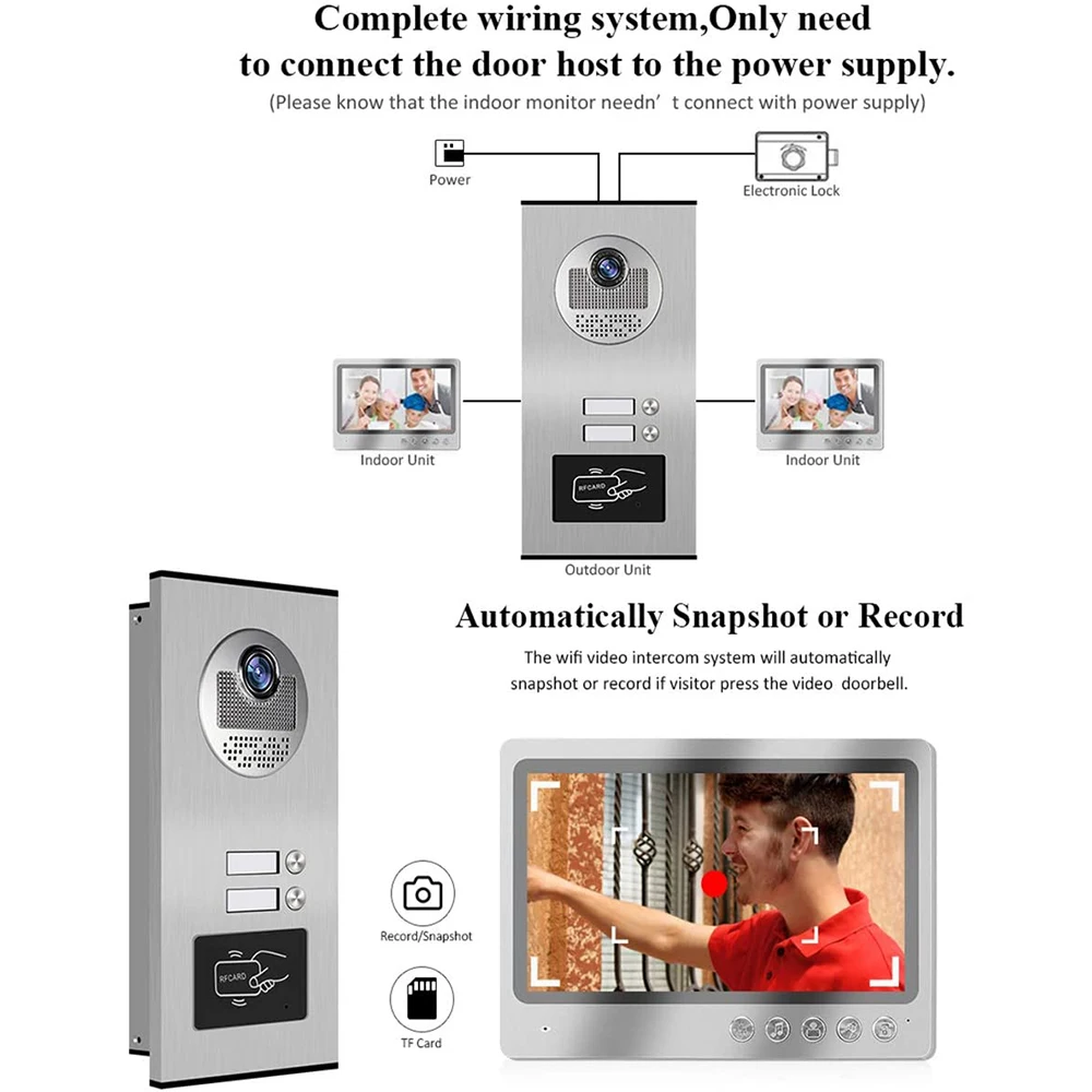 9-дюймовый Wi-Fi видеодомофон 2 квартиры с RFID ИК дверной Звонок камера Домашняя