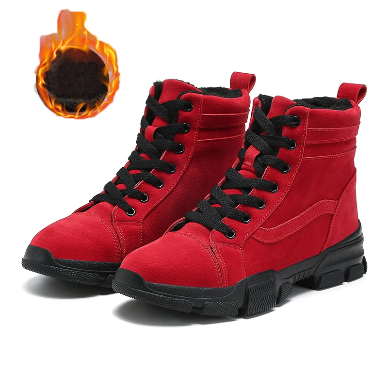 Redplush ERNESTNM/женские ботинки; коллекция года; Зимние ботильоны; botas mujer invierno; теплая плюшевая женская обувь; Узкие ботинки из искусственной замши; пикантная красная обувь - Цвет: Redplush