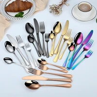 20pcsset stainless steel tableware set black cutlery set knife fork coffee spoon dinnerware party household kitchen tableware