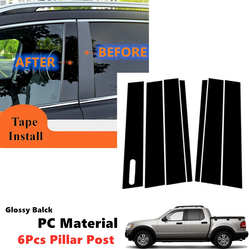 

Decal Cover 6Pcs Kit Fit For Ford Explorer Sport Trac 2007-2010 Side Door Window Trim Pillar Piano Cover Posts Gloss Black Set