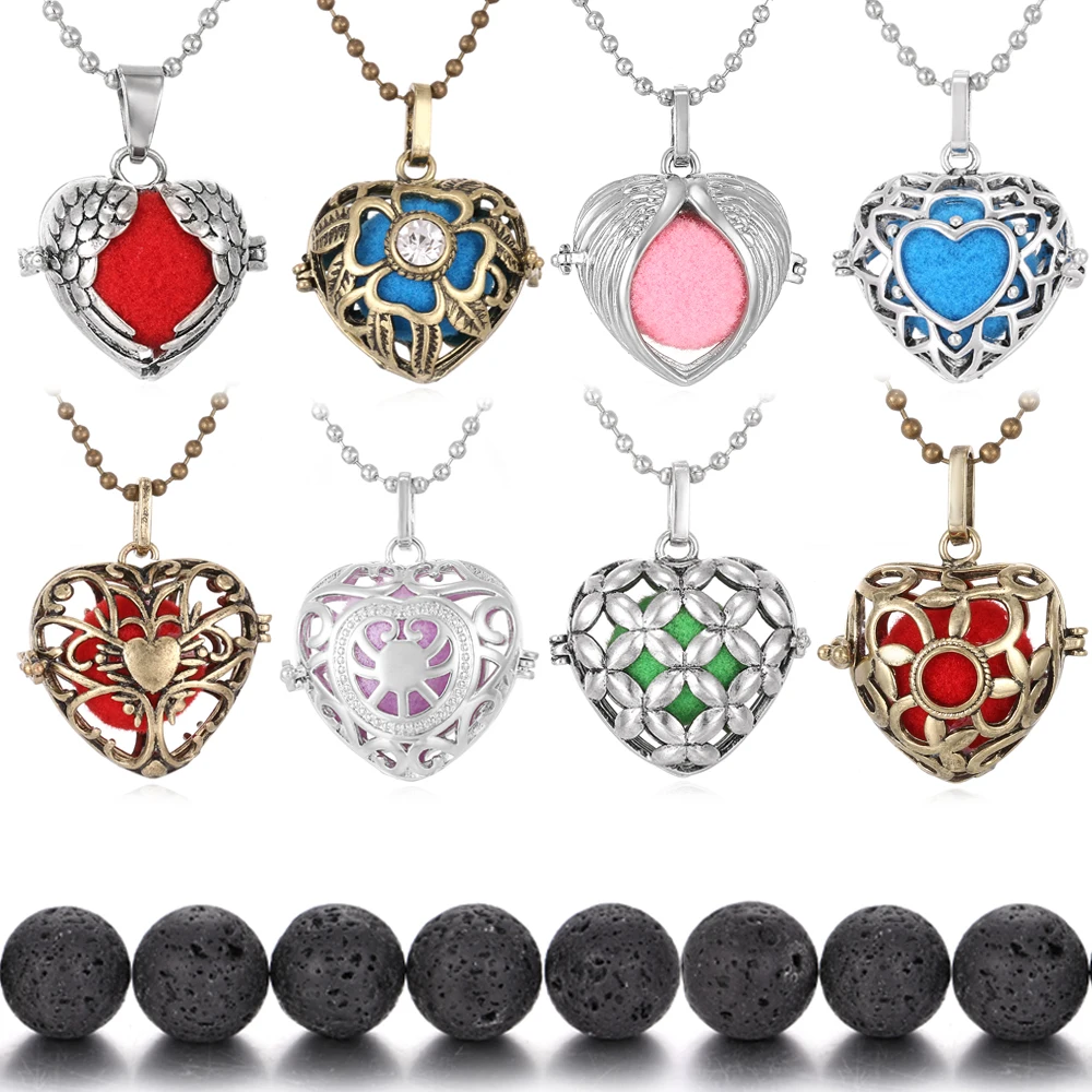Ароматическое ожерелье любящее сердце лава вулканический медальон с камнем