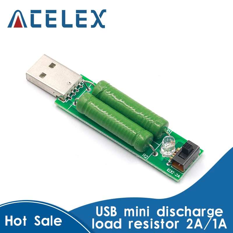 

USB mini discharge load resistor 2A/1A With switch 1A Green led, 2A Red led