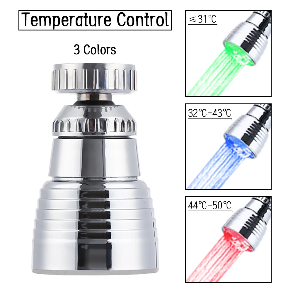 LED Temperature Sensitive  Light-up Faucet Kitchen Bathroom Glow Water Saving Faucet  360 Rotary Kitchen Faucet Shower Head