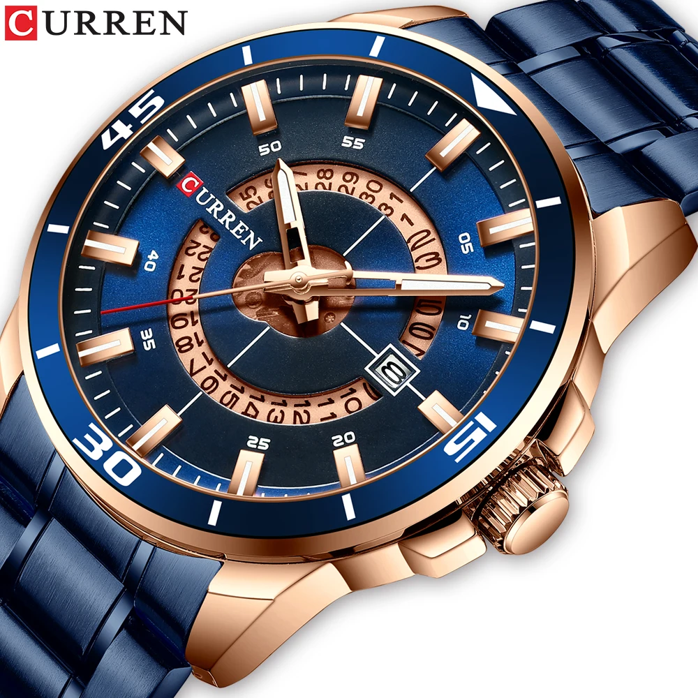 

Curren Quartz Watches for Men Luxury Stainless Steel Blue Date Wrist Watch Fashion Casual Daily Dress Clocks Relogio Masculino