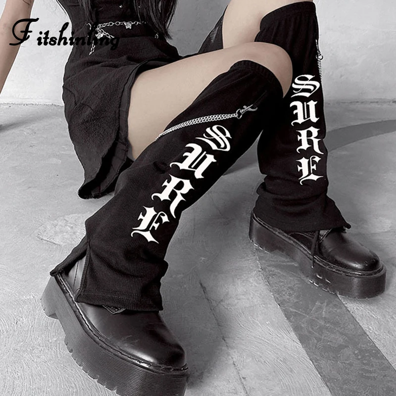 Женские сапоги до колена Fitshinling Goth с буквенным принтом Готическая цепочка в стиле
