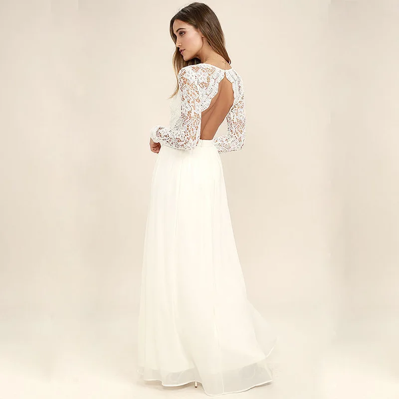 Женское свадебное платье It's yiiya белое шифоновое с V-образным вырезом и кружевом