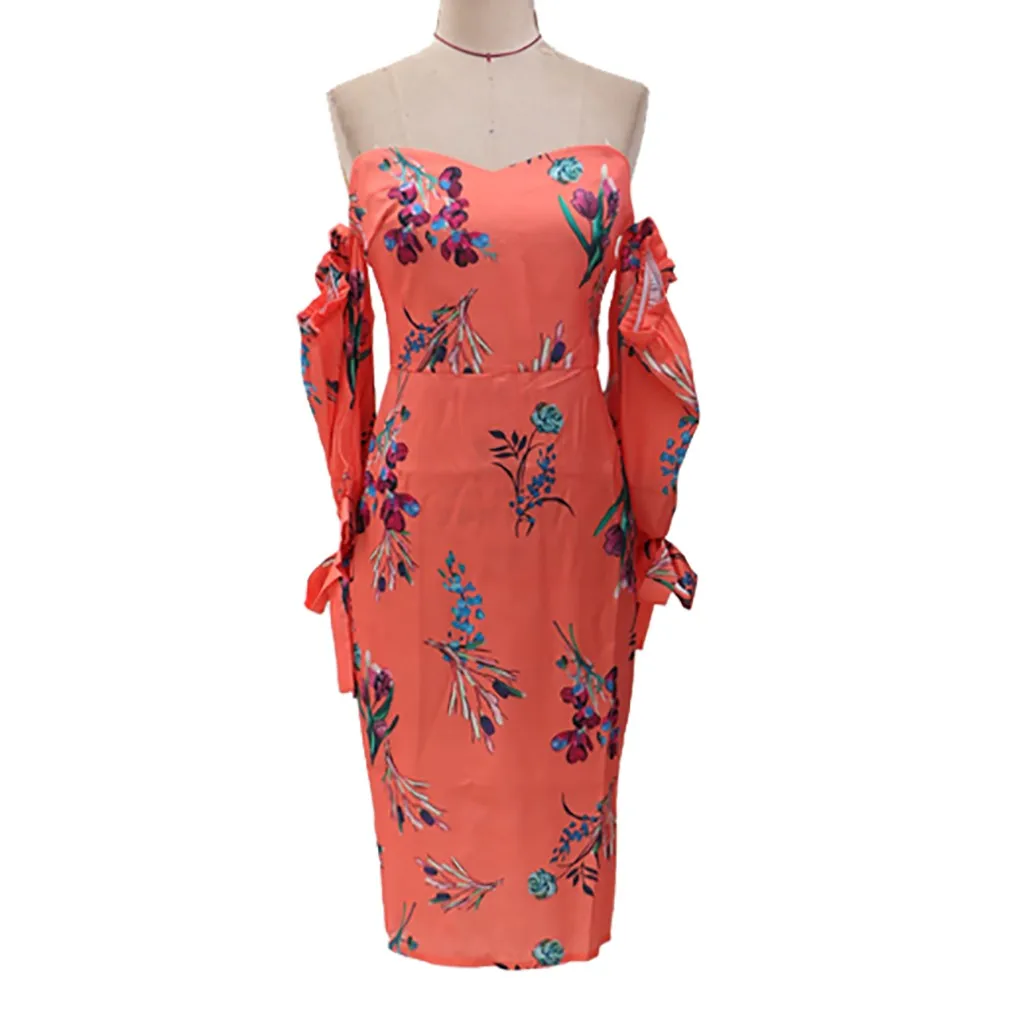 Летнее платье Boho Bodycon для женщин сексуальное с высоким разрезом без бретелек